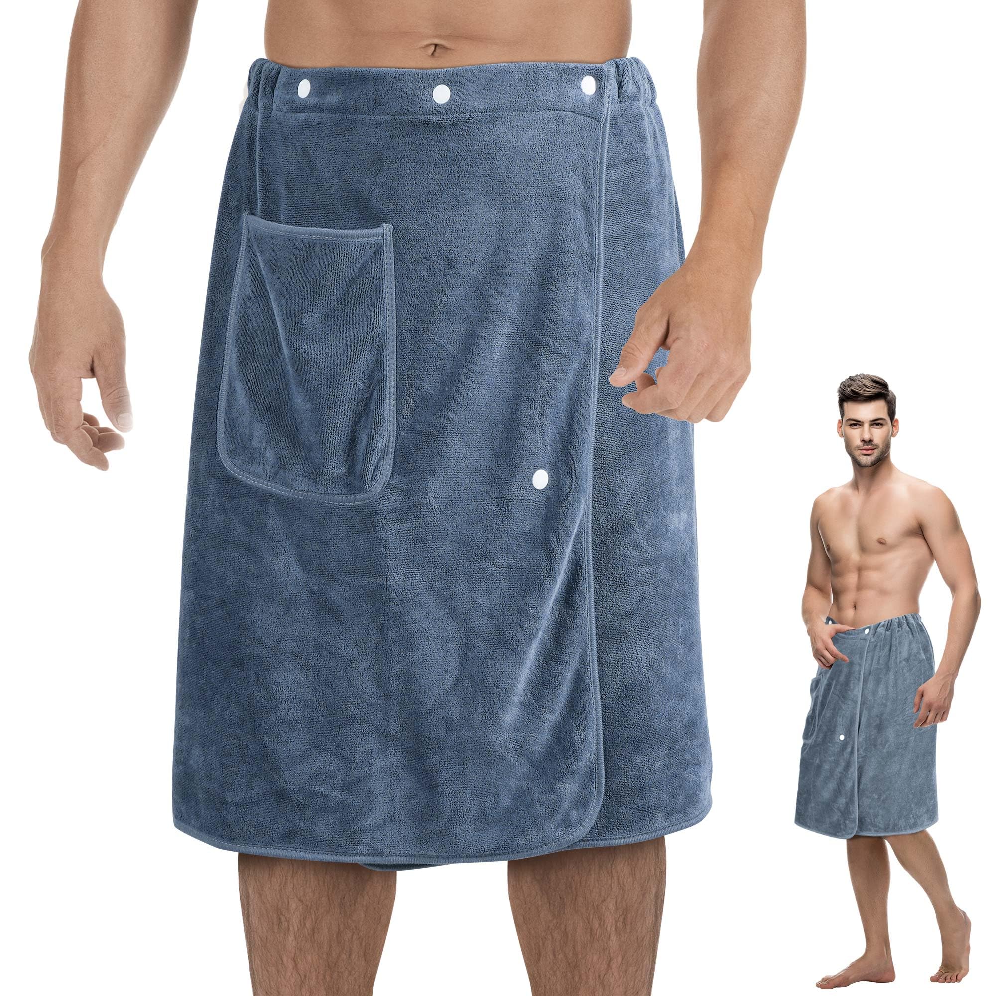 Saunakilt Herren 60x150 cm, Verstellbarer Druckknopf Saunahandtuch, Saunatuch Elastischer Bund, Sauna Kilt Männer Geeignet für Sauna, Schwimmbad, Strand