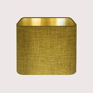 Rounded Square Mustard Yellow Textured Woven Crosshatch Fabric with a Brushed Gold Metallic Lining Lampshade Ceiling Light Shade