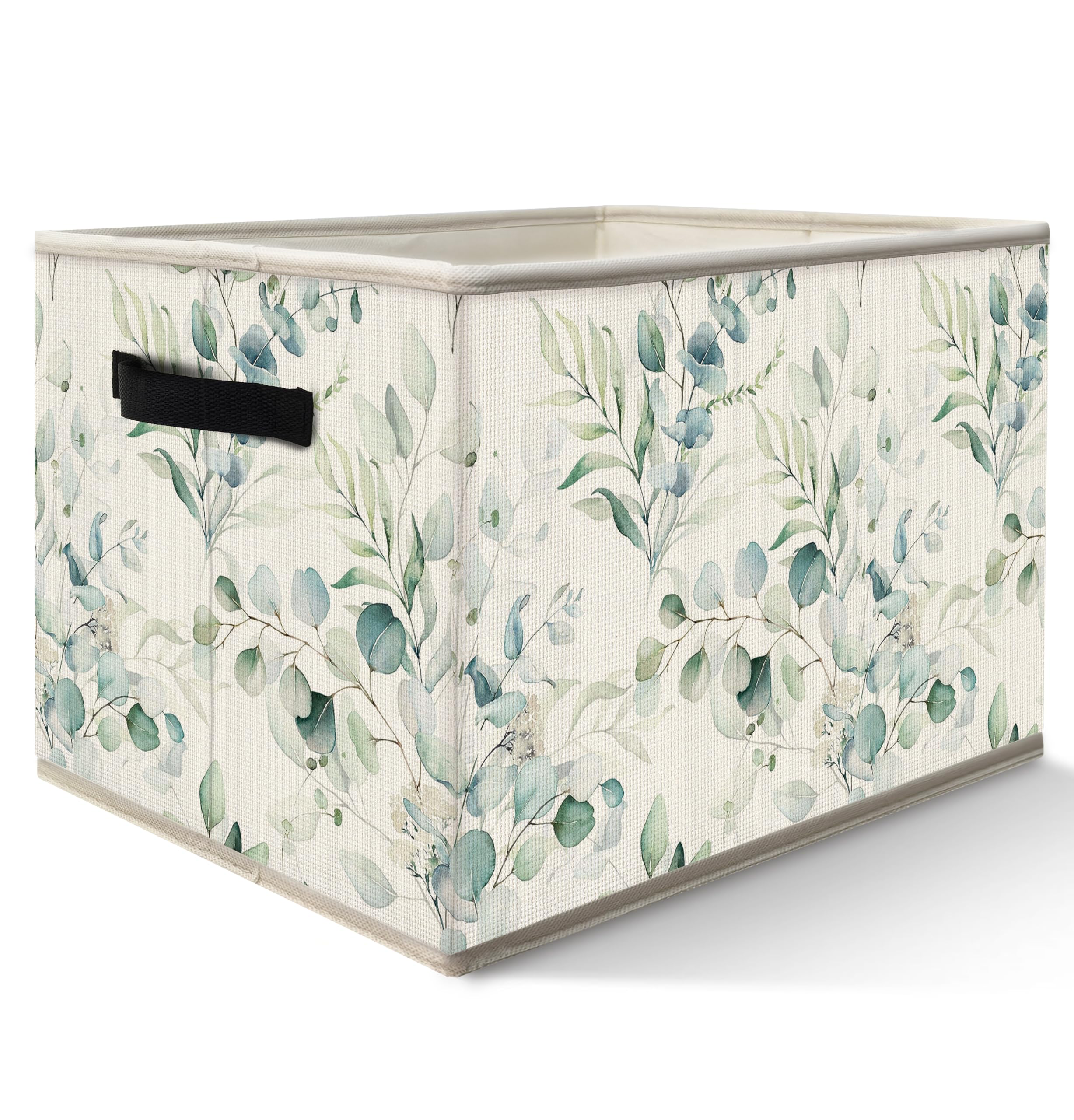 Nogrit Watercolor Botanical Storage Bins Box, Toybox for Girls Boys, Green Leafy Plant Foldable Baskets Organizer Container with Handles for Bedroom Bathroom Kids Room Dorm Clothes Toys Books