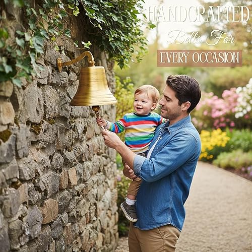 Miniatura 4 de Campana funcional de barco decorativo náutico de latón cepillado dorado de 9 pulgadas con clapper de latón | Acabado rústico antiguo - Campana