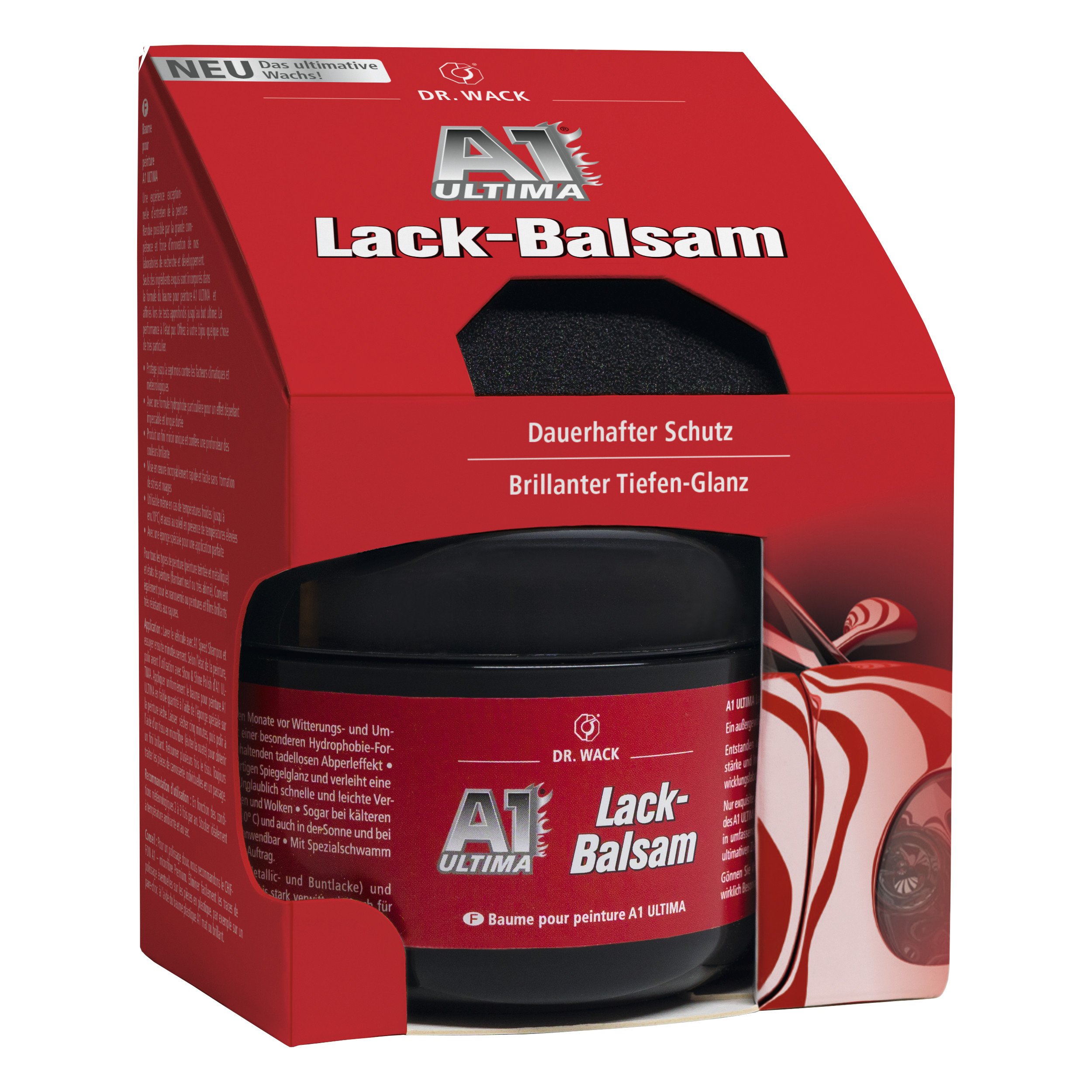 Dr. Wack – A1 Ultima Lack-Balsam 250 ml inkl. Spezial-Schwamm I Premium Lack-Pflege für brillanten Glanz & langanhalten Schutz I Für alle Lackarten I Hochwertige Autopflege – Made in Germany