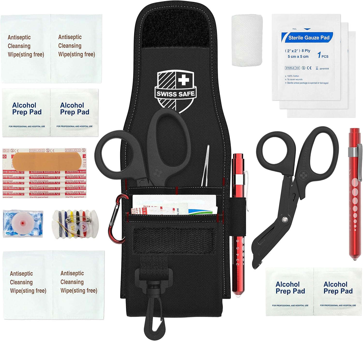 Swiss Safe Medical EMT Survival First Aid Kit, Fully Stocked with Essential Emergency Supplies, 7.5" shears, 22 Piece