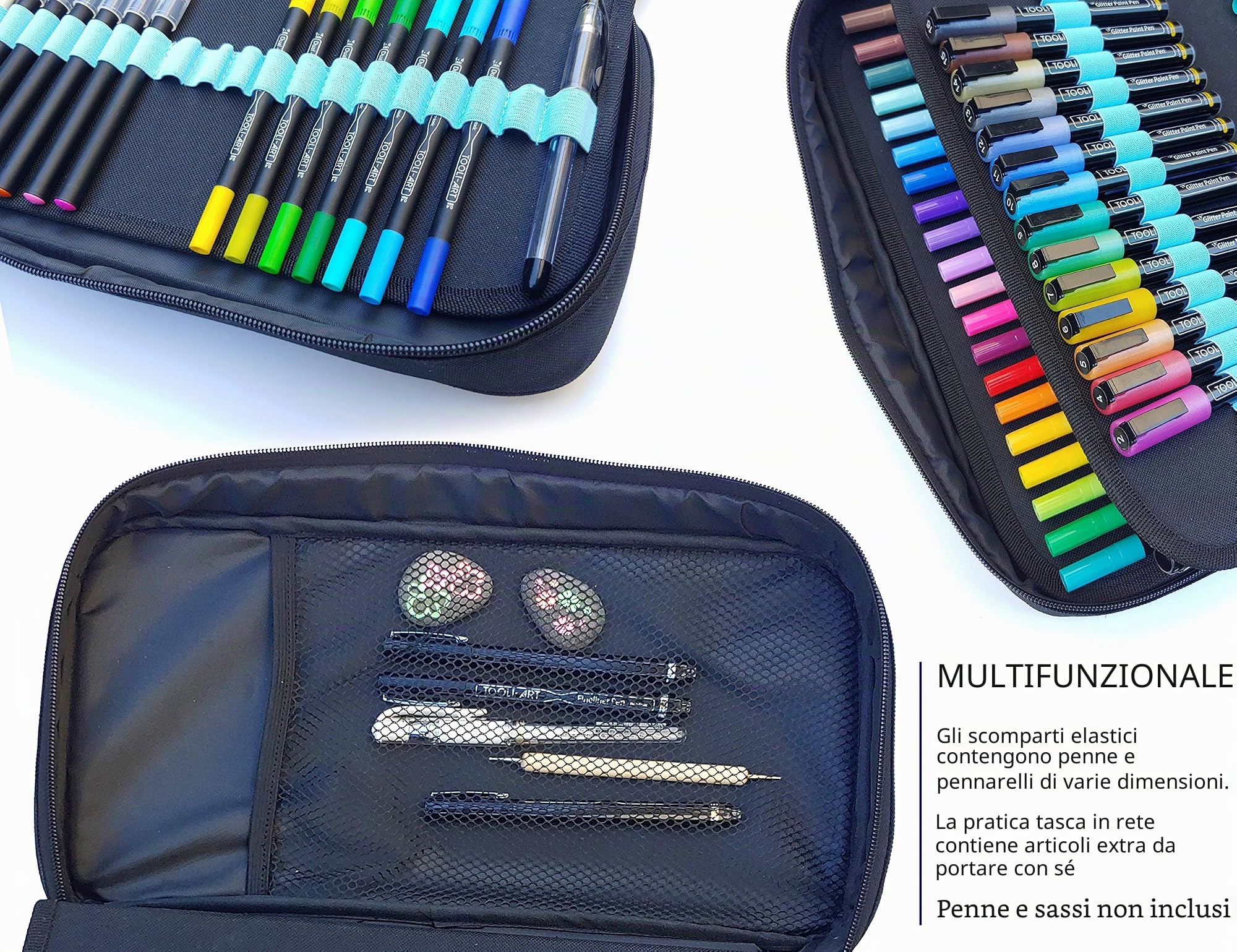 TOOLI-ART Custodia per pennarelli e penne, 120 scomparti, in tela, tasche extra, custodia trolley, tracolla rimovibile, per la maggior parte dei pennarelli (fino a 15 mm di diametro), rossetti, ecc.,