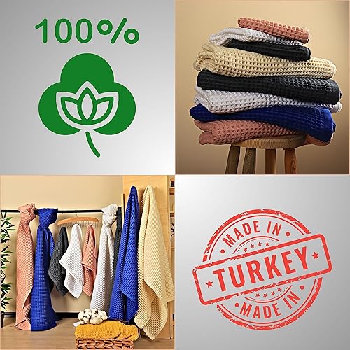 Miniatura 7 de Püskül - Juego de 2 toallas de baño de punto gofre para baño, lujosas, suaves y de primera calidad, 100% algodón turco, tejido gofre, 32 x 63