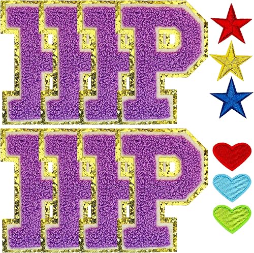 Miniatura 84 de Jongdari Letras termo-adhesivas para ropa, parche de letras de felpilla con brillantina del alfabeto, apliques para coser con adhesivo planchado, 8