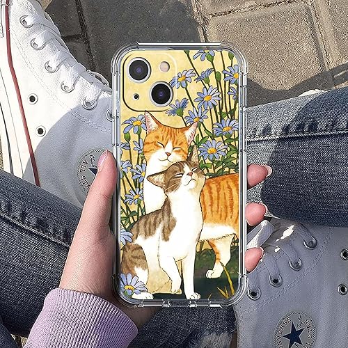 Miniatura 5 de Funda con diseño de flores de gato para iPhone 13 Mini, diseño estético de animales lindos, funda completa de TPU suave para iPhone 13 Mini