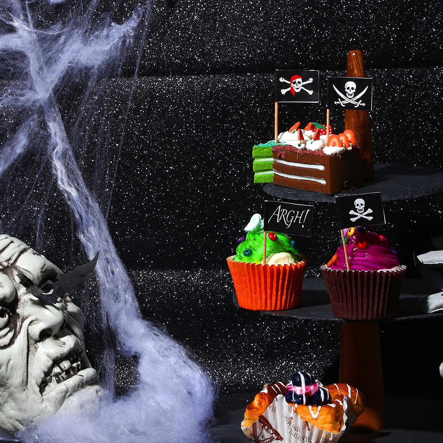 100 Pcs Halloween Pirate Cupcake Topper Pirate Flag Toothpick Cocktail Pick