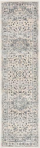 Miniatura 2 de SAFAVIEH Charleston Collection - Alfombra de pasillo de 2 x 8 pies, color marfil y azul claro, diseño oriental envejecido, no desprende pelusa y de