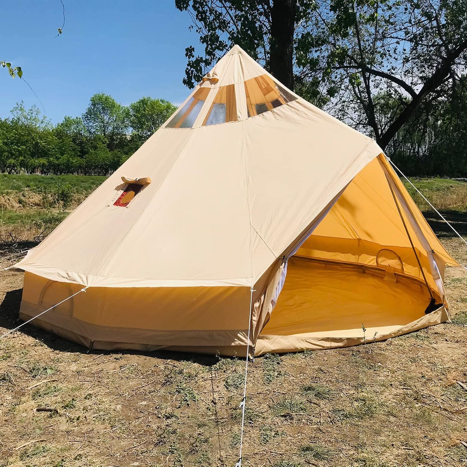 4 Season Waterproof 5m Star Gazer Bell Tent for Camping with Stove Jack Hole and Roof Windows,Luxury Yurt Bell Tent Camping Tent for 4/6/8 Adults for Family Camping (5M/16.4FT)