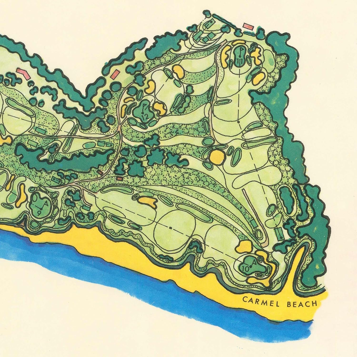 Historic Map | Pebble Beach Links Golf Course | Del Monte Lodge California | Vintage Championship Layout circa 1956 | Professional Golf Art Print (24 x 42 inches)