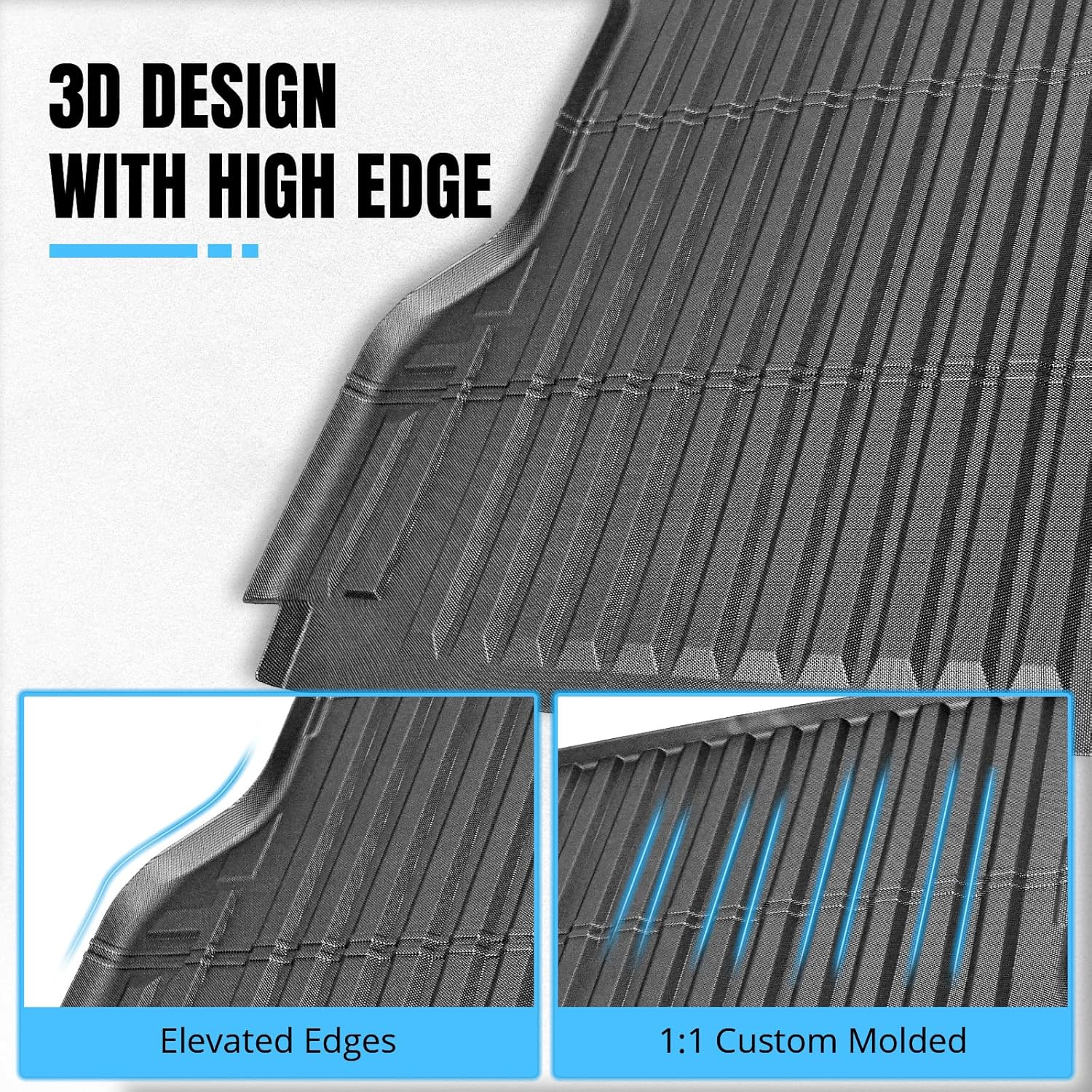 FREEMOTOR802® 3D TPE Pickup Truck Bed Mat, Compatible with 2019-2023 Ford Ranger Super Crew Cab 5Ft Short Bed, All Weather Black Rear Trunk Cargo Floor Liner Protector Guard Cover