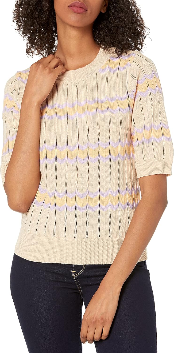 KENDALL + KYLIE Women's Short Sleeve Zig Zag Stripe Top
