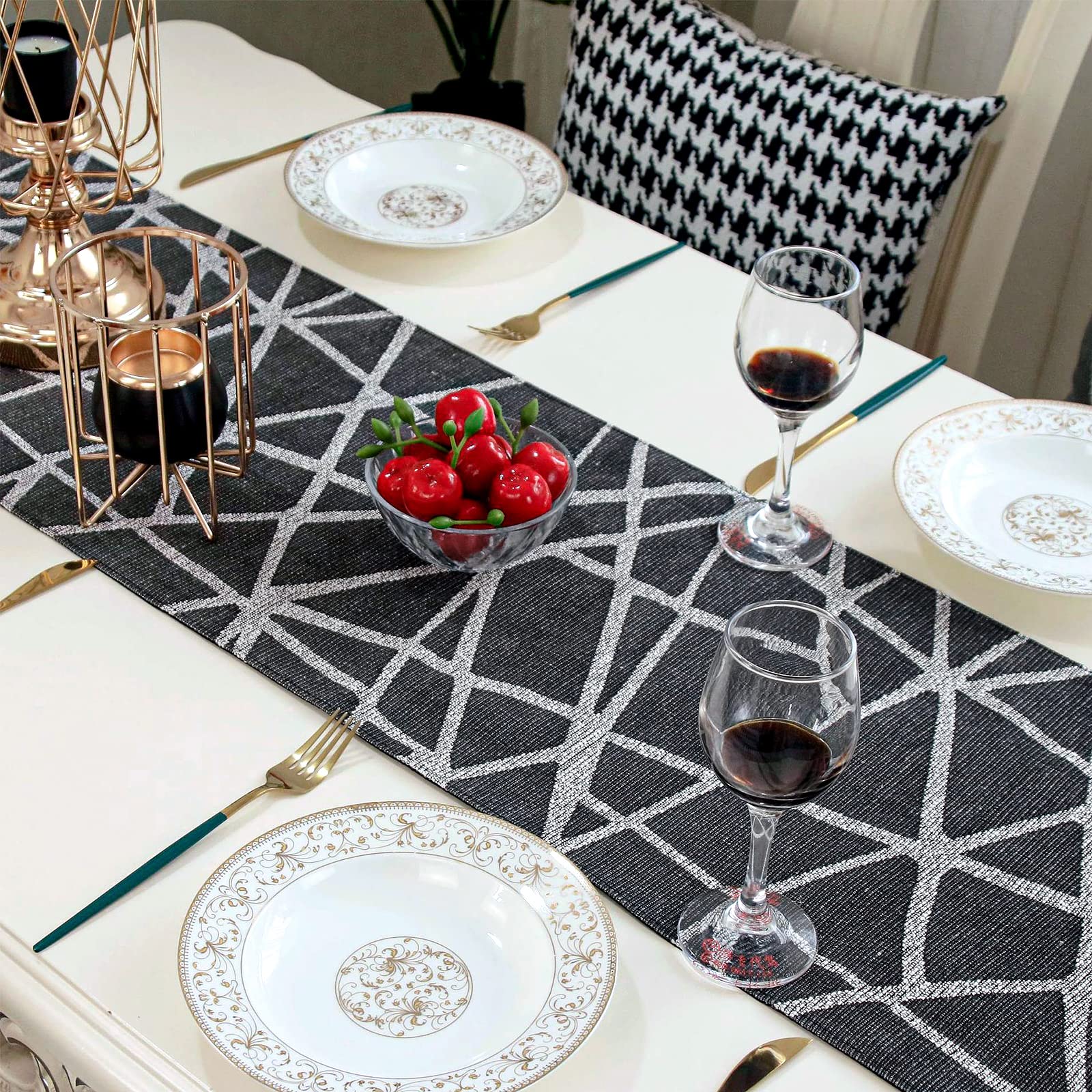 Runner Da Tavolo Impermeabile Nero 30x120cm - Tovagliolo Lavabile Per Pranzo, Feste E Decorazioni - Foto 3