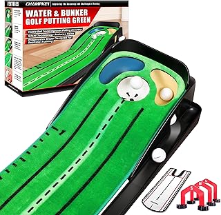 CHAMPKEY Professional Hazard Golf Putting Green Come with Golf Putting Gates and Putting Mirror - Progressive Slope Tech and Noise Reduction Tech Golf Putting Mat