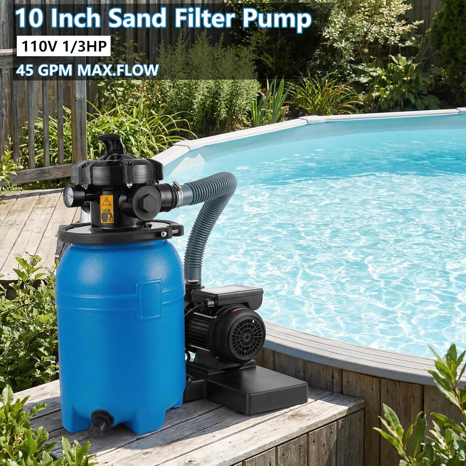 10" Above Ground Pool Sand Filter System with 1/3 HP High-Flow Pool Pump, 2640 GPH Sand Filter Pump for 10,000 Gallon Pool, 6-Way Multi-Port Valve, Durable & Quiet Pool Filtration Replacement
