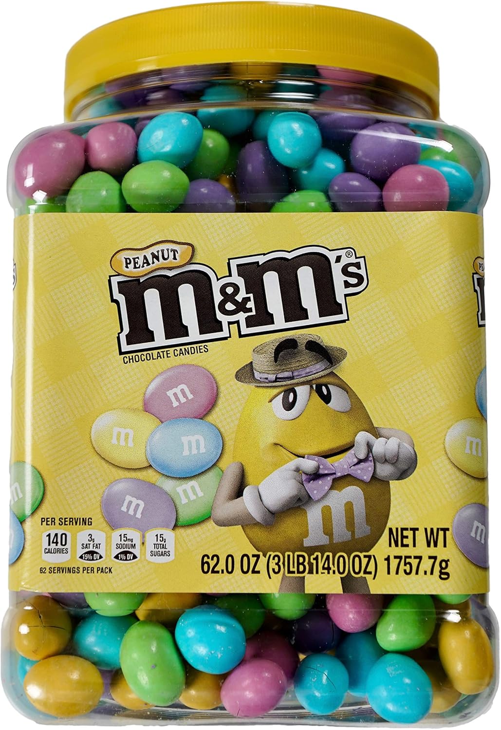 M&M's Peanut Chocolate Pastel Easter Candy Resealable Jar, 62 oz