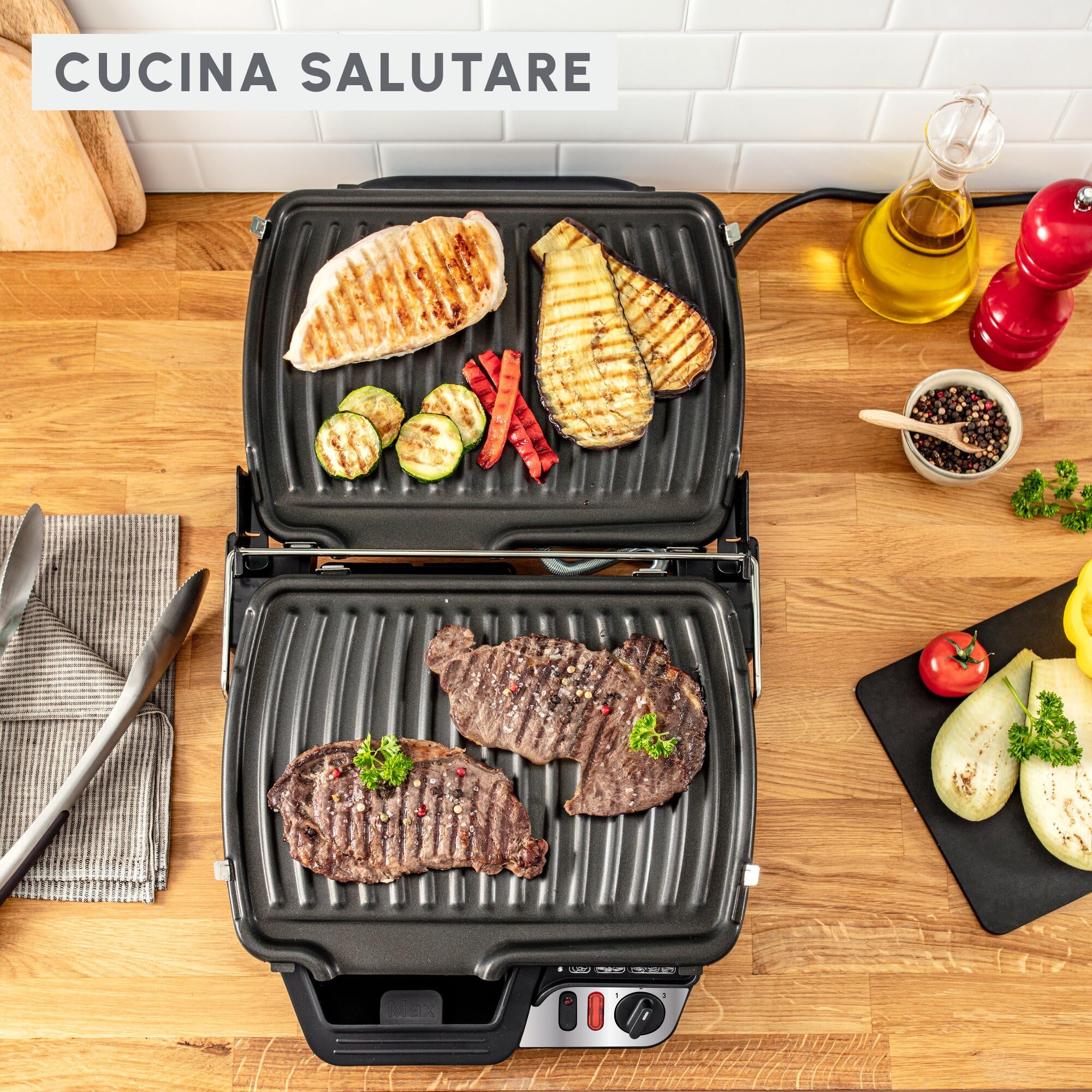 Moulinex UltraCompact Comfort Grill, Griglia da Interno, Griglia, Barbecue, Rosolatura, GI306010
