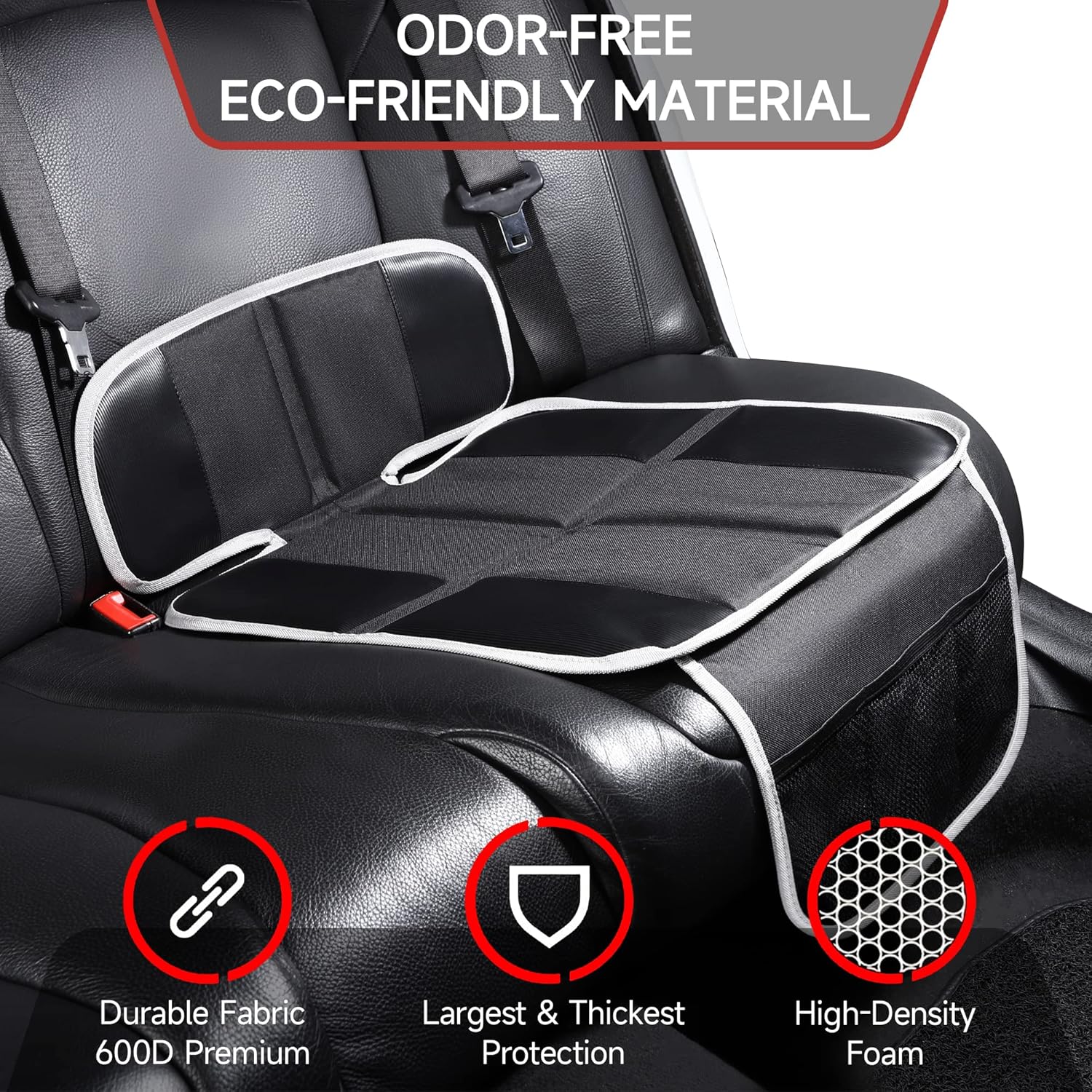 Car Seat Protector for Child Car Seat, Non-Slip Waterproof Car Seat Protector for Leather Seats with Thick Padding and Mesh Storage Pockets, Baby Seat Protectors Under Carseat