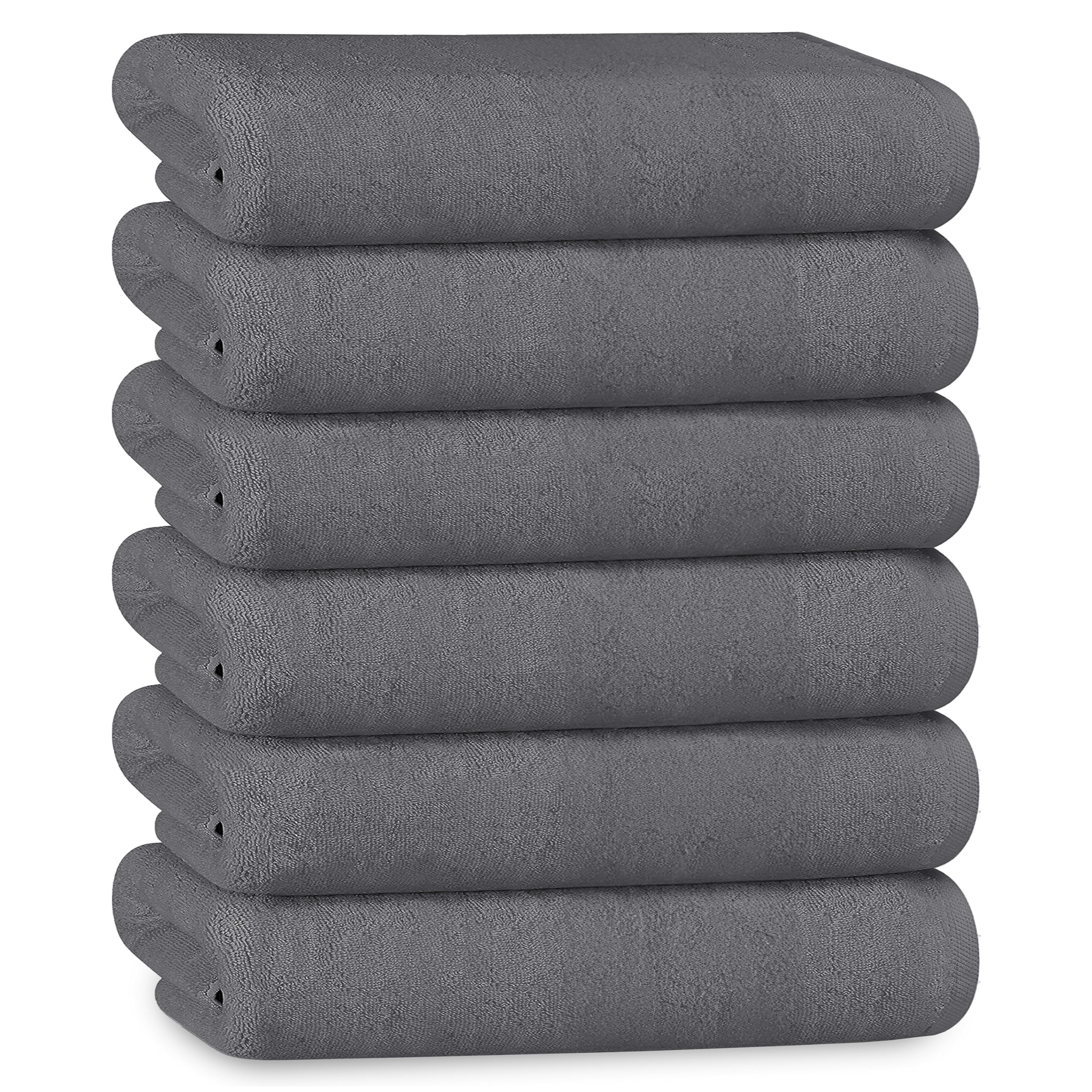 Olivia Rocco Hotel Collection Towels White Grey Hospitality Commercial Towels for Hotels B&Bs Hospitals 100% Soft Cotton Super Absorbent and Quick Dry Bathroom Towel Set, 6 Pk Hand Towels Grey
