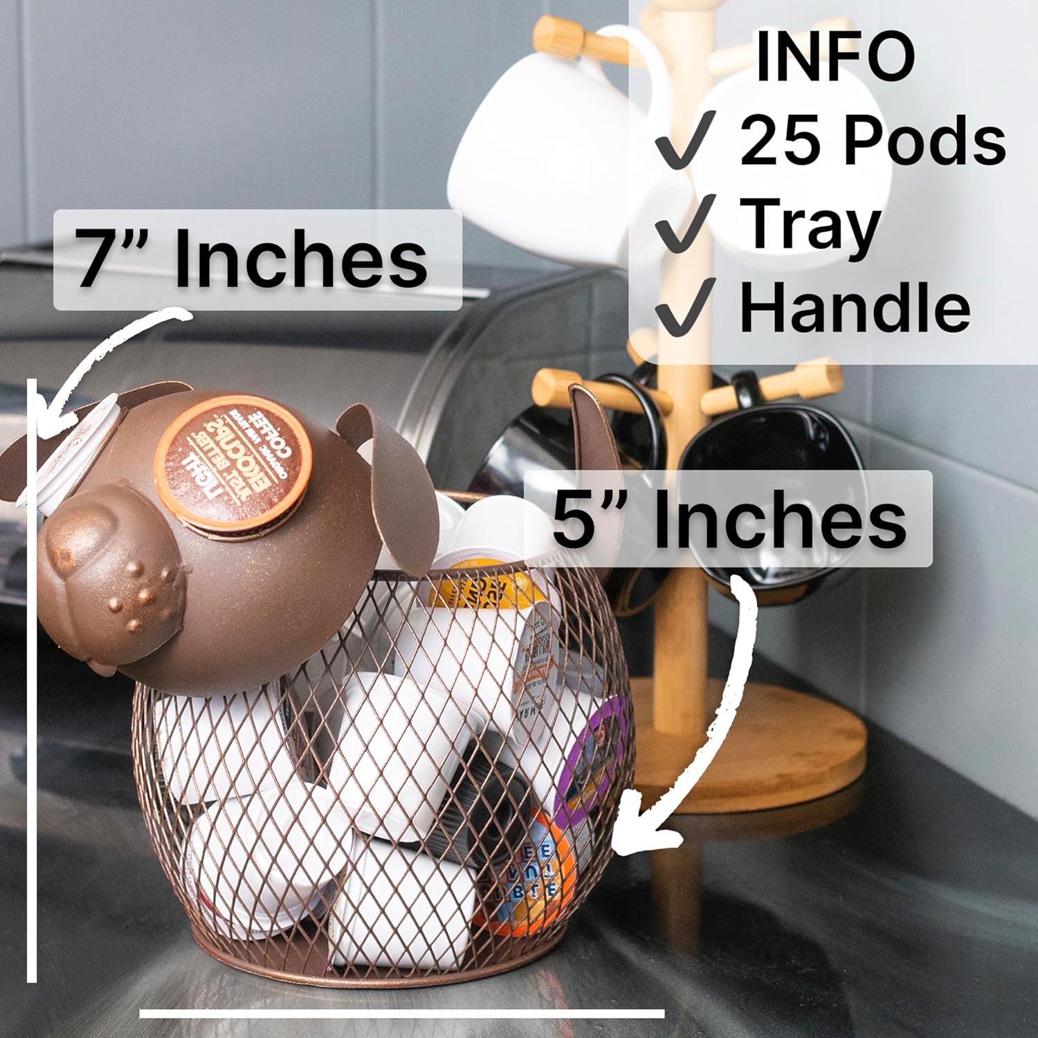 Made Easy Kit Coffee Pod Basket Organizer Practical Decoration - Compatible with Keurig K-Cup Pods & Capsules - Home Cafe Bar Decor Useful Kitchen Countertop Freestanding (Cat Vintage)