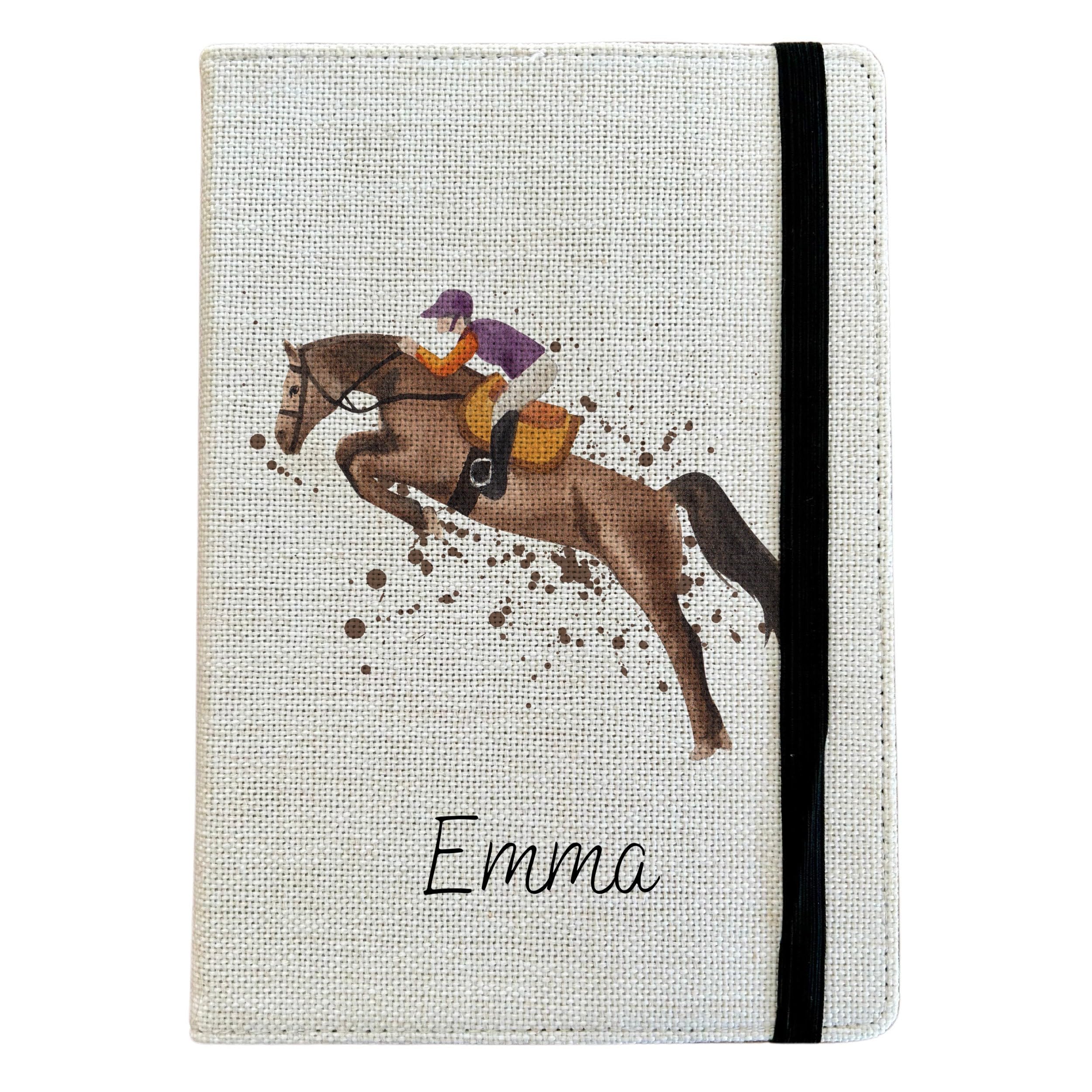 Personalised Brown Horse A5 Notebook - Custom Equine Lined Journal - Reusable Horse Riding Notebook Cover - Linen Hardback Journal Cover