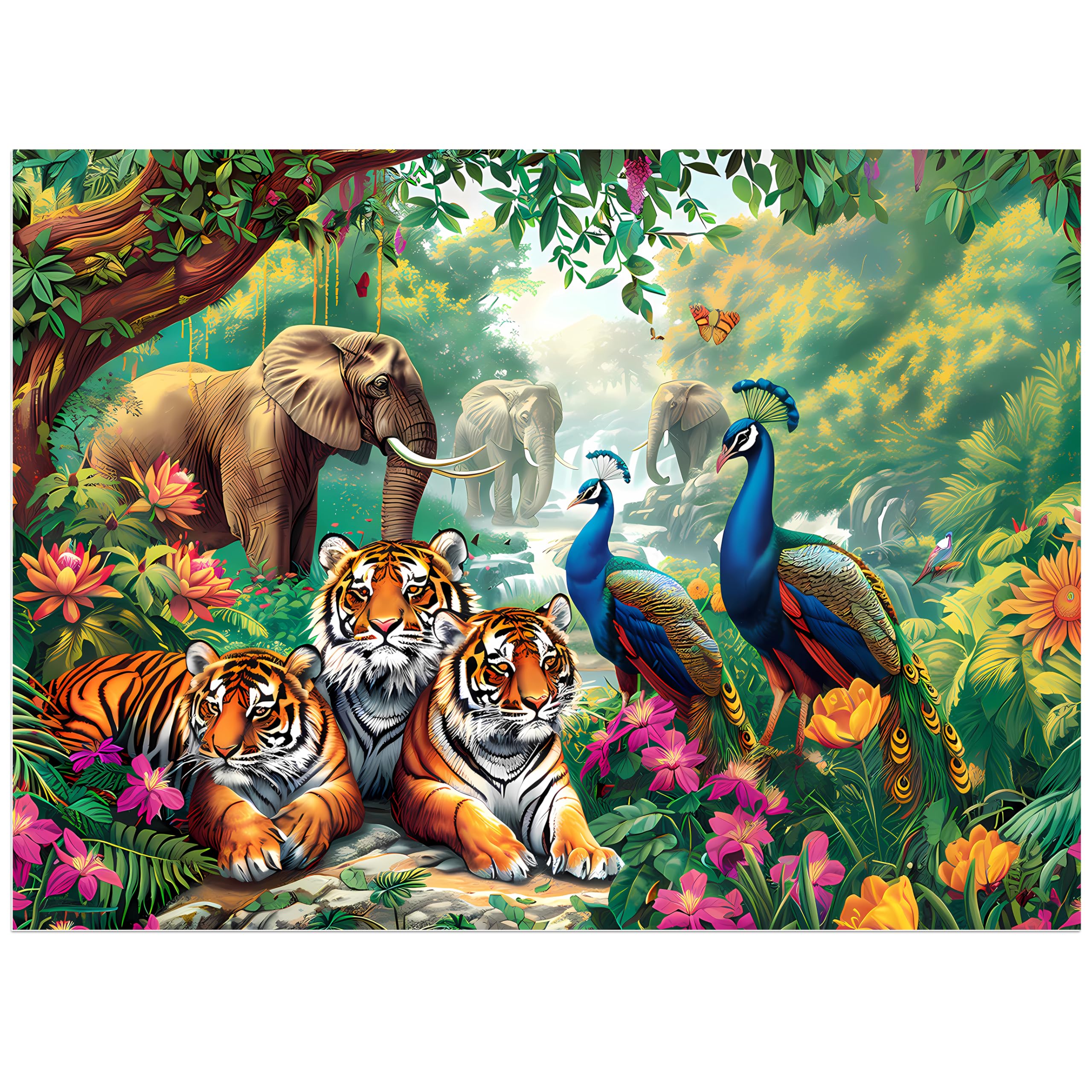 Jigsaw Puzzles for Adults 500 Pieces Puzzle Elephant Tiger Puzzle for Adults Children Elderly Puzzles Peacock Animal Puzzle 500, Home Decor Gift Family Game for Men Women Elders Seniors (20.5"x15")