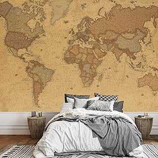 wall26 Antique Monochrome Vintage Political World Map Wallpaper Wall Mur...