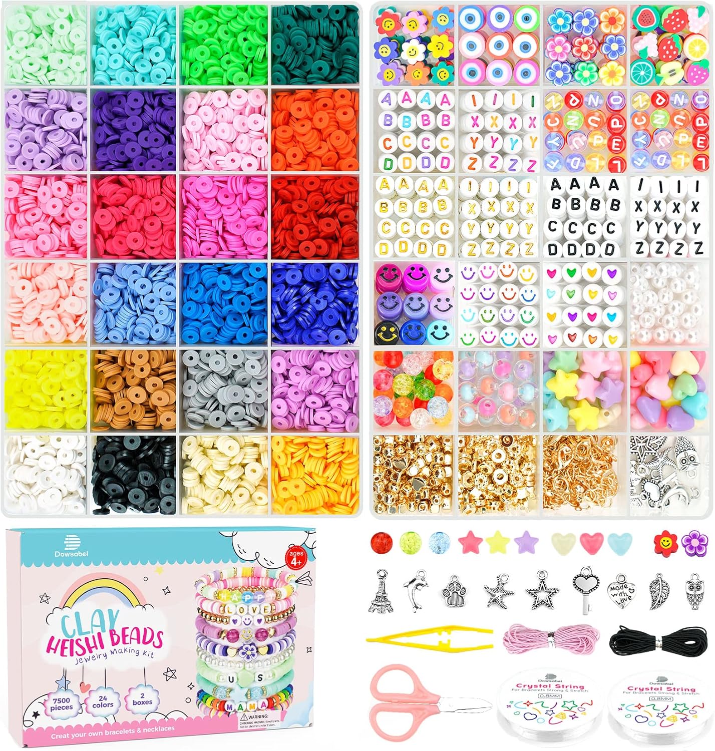 Dowsabel Clay Beads 7500 Pcs Friendship Bracelet Making Kit