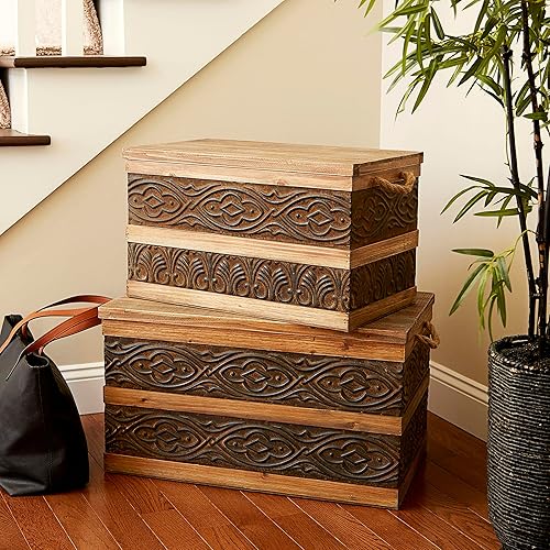 Miniatura 64 de Household Essentials Tronco decorativo antiguo, juego de 3 piezas, pequeño, mediano y grande, panel de abeto chino y MDF, respaldo suave y acento