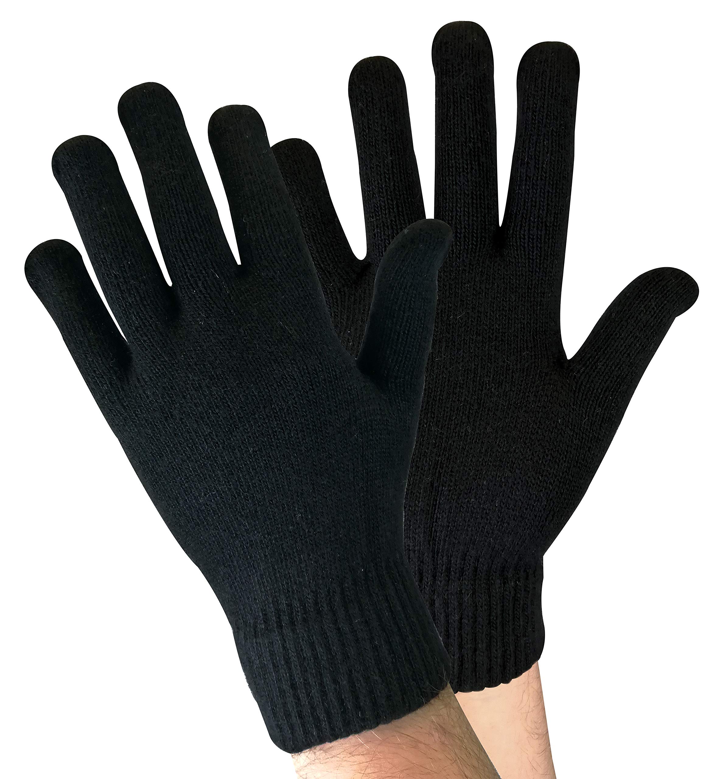 Sock Snob Men's Wg Black - Adult Thin Knitted Winter Warm Magic Thermal Wool Gloves For Cold Weather (One Size, )