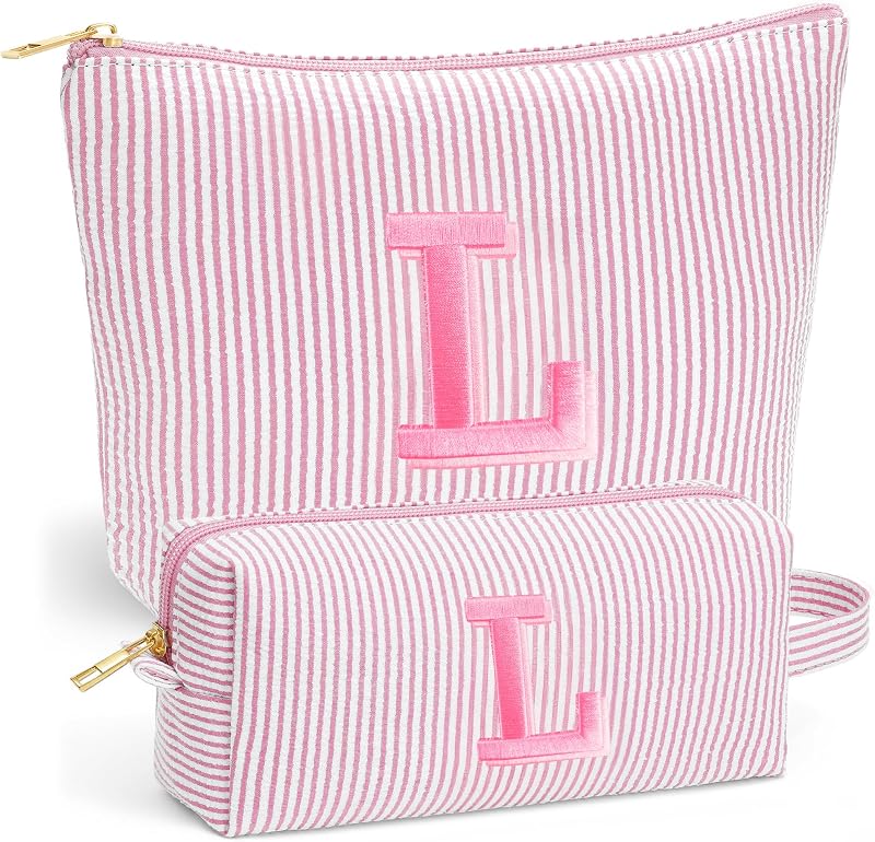 Necessaire de maquiagem e higiene para viagem Fohufo, cor Light Pink, modelo L, pacote com 2