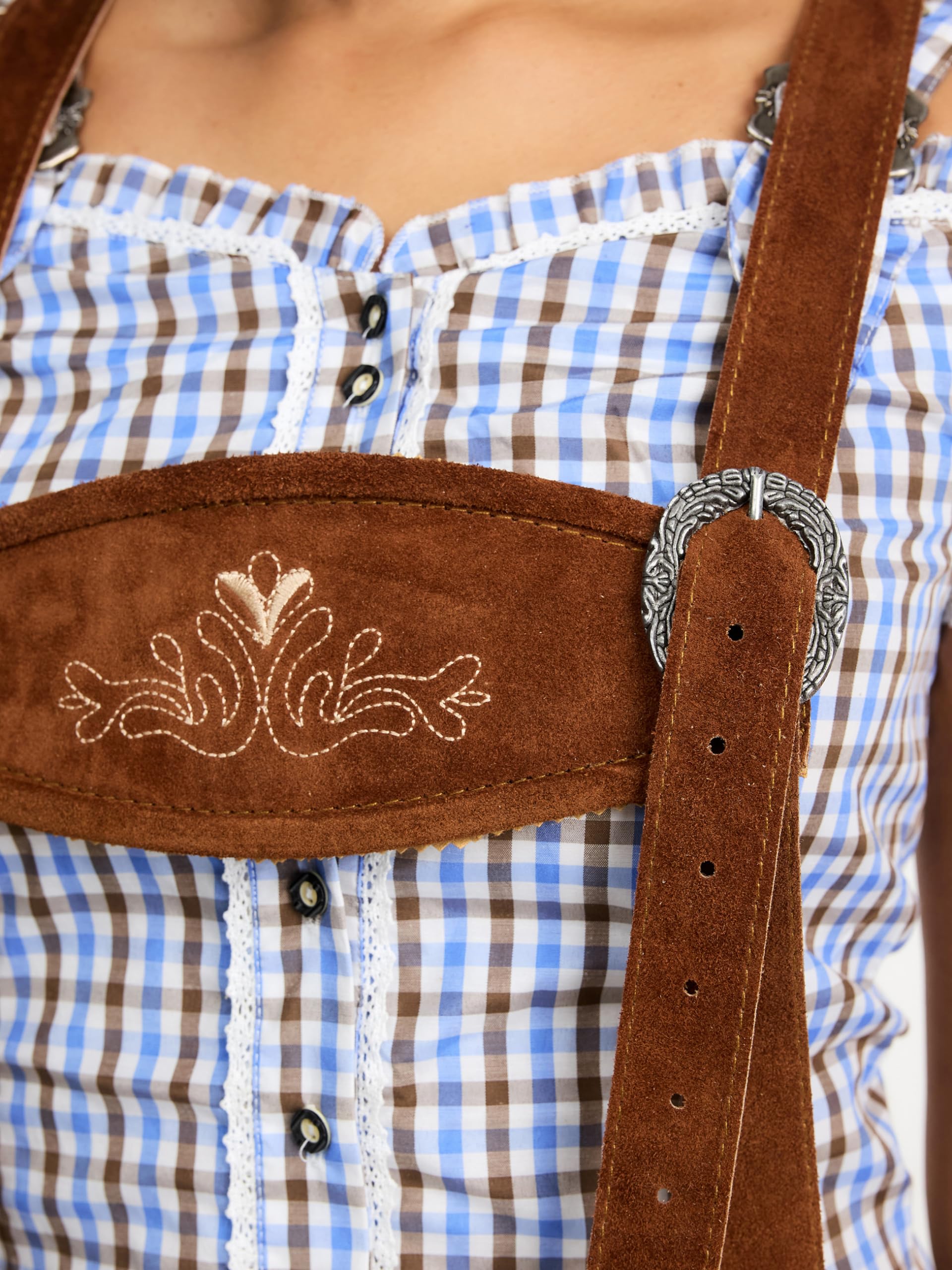 Steigenhöfer Lederhose Damen Tracht Shorts - 100% Rindsleder - Annika - Traditionelle Kurze Hose für Frauen - Inklusive verstellbaren Trägern - Gürtelschlaufe - Dirndl Alternative