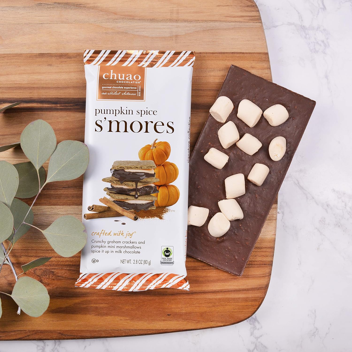 Chuao Chocolatier Pumpkin Spice S'mores Gourmet Milk Chocolate Bars | No Preservatives | For Gift Baskets, Birthday, Care Package | 3 Pack