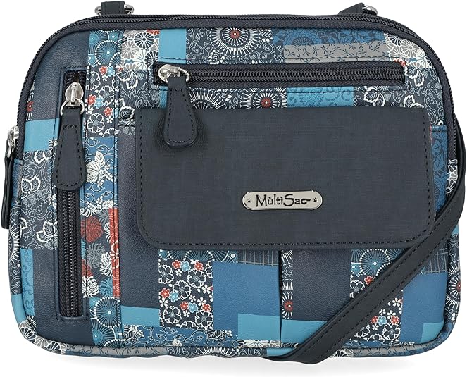 MultiSac Crossbody-tas met ritssluiting voor dames, met drie vakken, eenheidsmaat, Mooie Patch/Hazelnoot, Eén maat