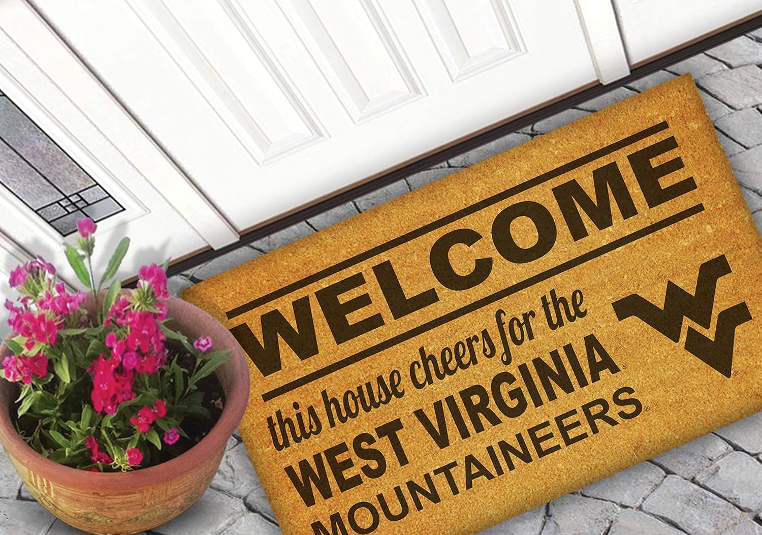 KH Sports Fan West Virginia Mountaineers Welcome Coir Doormat, 18x30 Inches, Mountaineers Outdoor Rug; Display Your Team Spirit with This Unique West Virginia Mountaineers Doormat