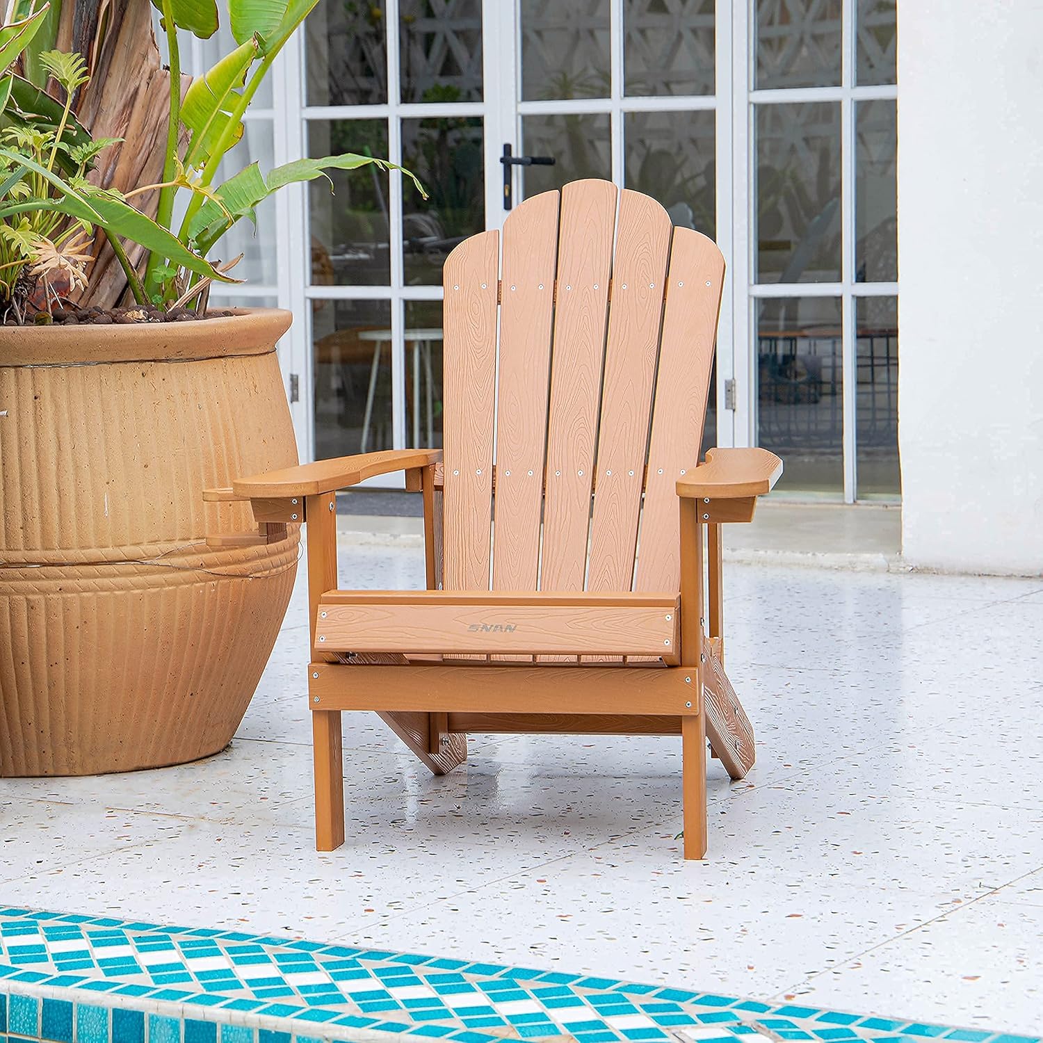 Adirondack Chair Weather Resistant with Cup Holder, SNAN All-Weather Patio Chair for Garden&Outdoor Fire Tables, Fade-Resistant Outdoor Seating, Wood-Like Processing Sturdy Outdoor Chair(Teak) : Everything Else