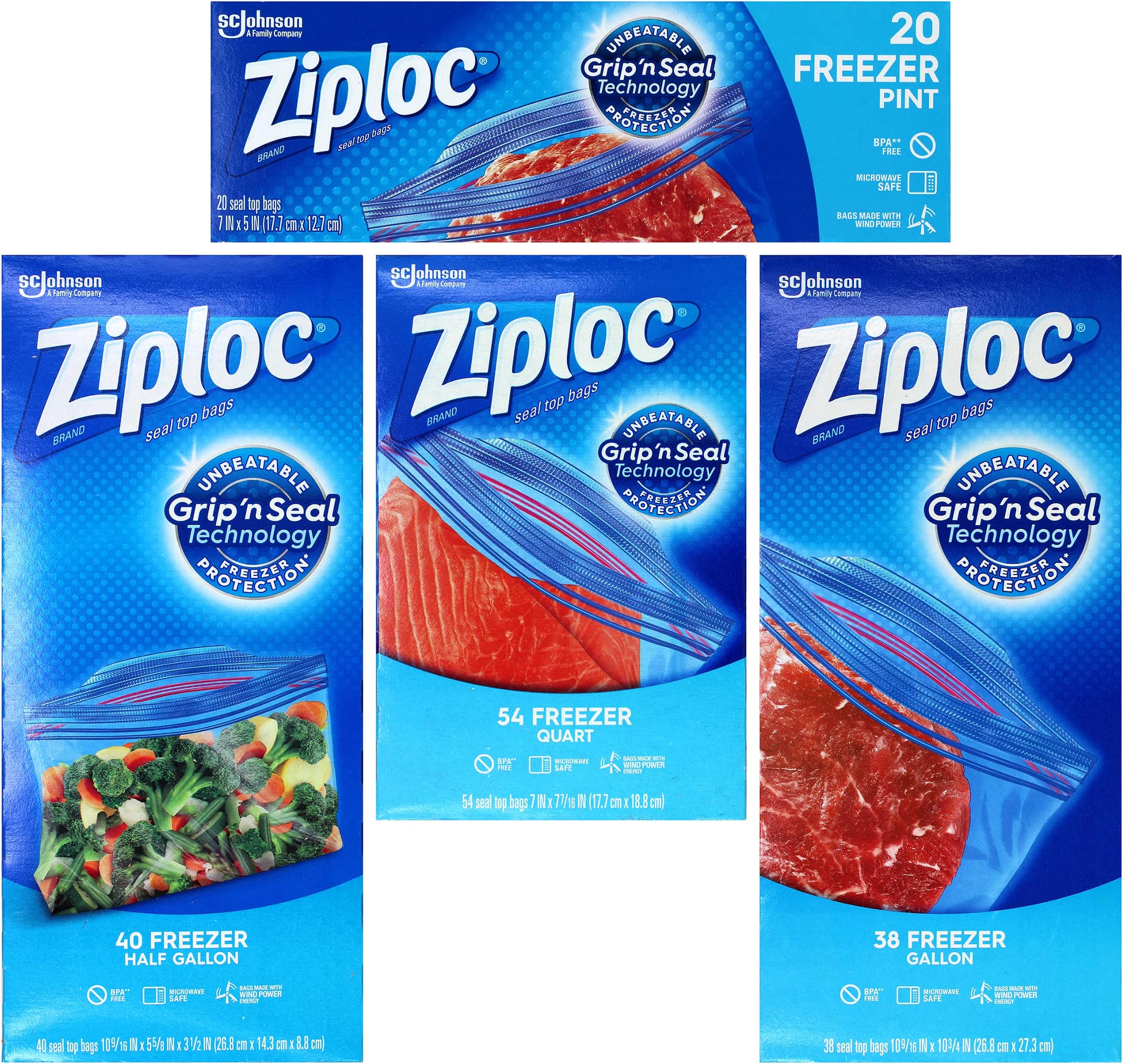 Freezer Bags Kit 4Pack Variety 38 Bags Gallon Size, 54