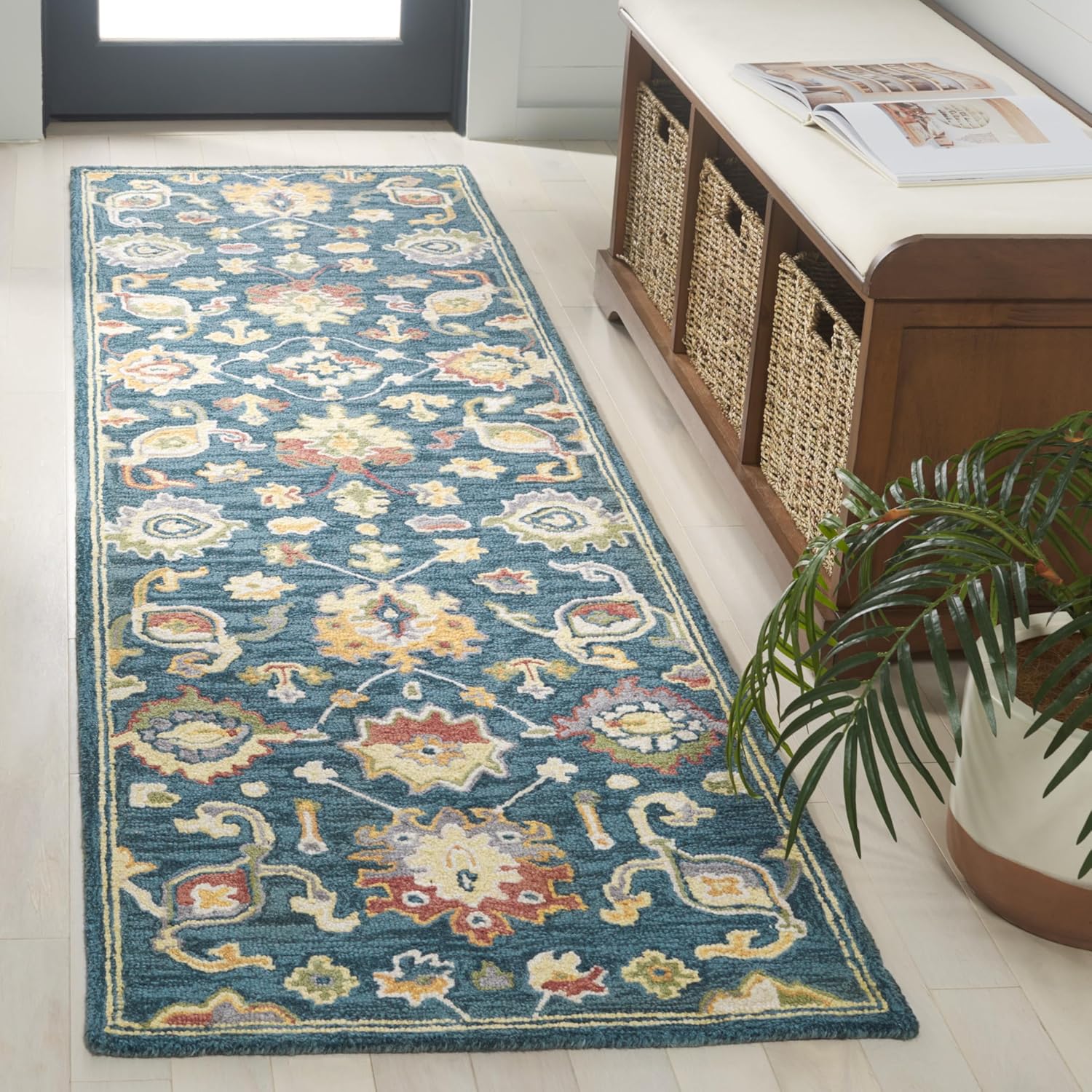 SAFAVIEH Metro Collection Runner Rug - 2'3" x 8', Dark Grey & Red, Floral Design, Handmade Wool, Ideal for The Living Room, Bedroom, Dining Room (MET326H-28)