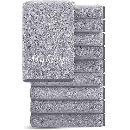 Cosy Family 10 Pack Makeup Remover Wash Cloths - Soft Microfiber Fingertip Facial Cleansing Cloths for Hand and Make Up, 12 x 12 in, Grey