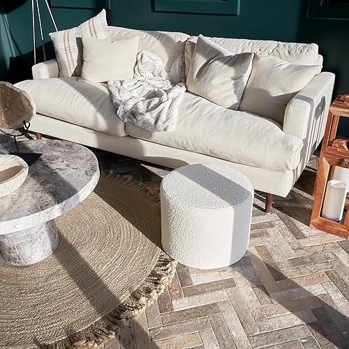 Miniatura 6 de ZICOTO Hermoso puf Boucle otomano y reposapiés – Eleva la decoración de tu sala de estar con comodidad ligera y encanto – Un taburete redondo