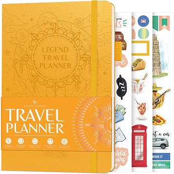 Legend Travel Planner Notebook, Vacation Organizer Journal, Amber Yellow