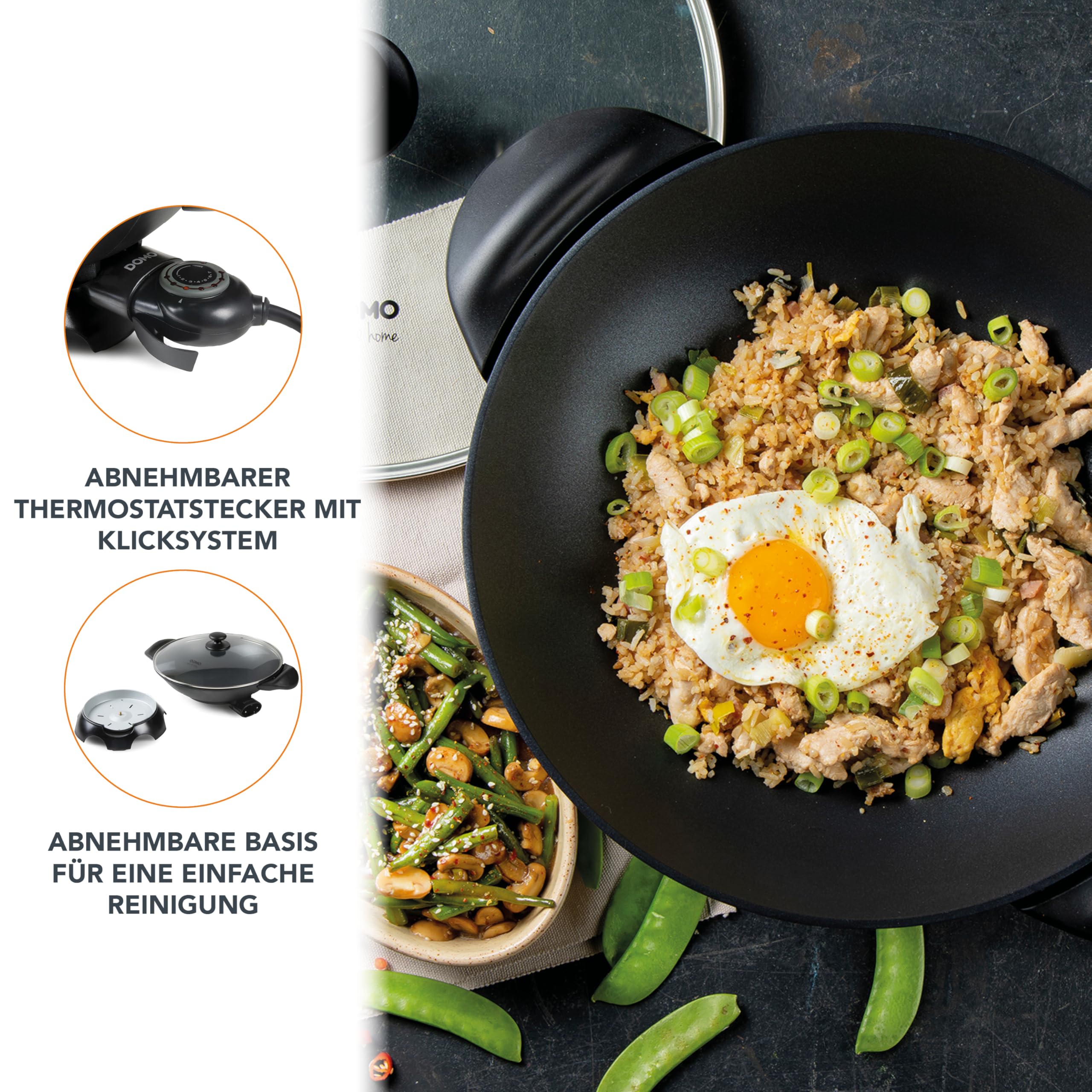 Domo DO-8708W - Wok eléctrico, 2200 W, color negro