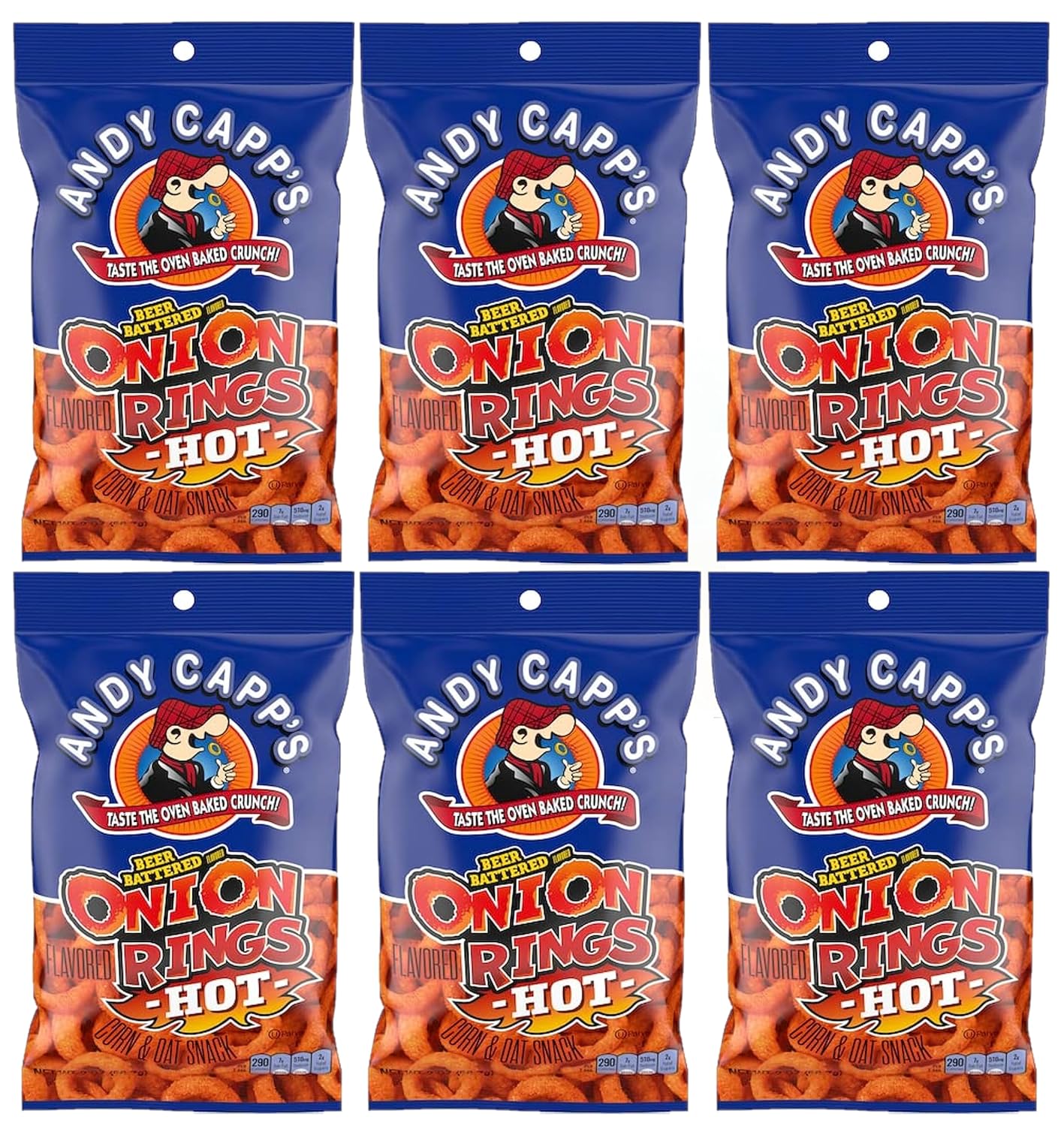 Andy Capp's Beer Battered Hot Onion Rings, 2oz Bags, Pack of 6