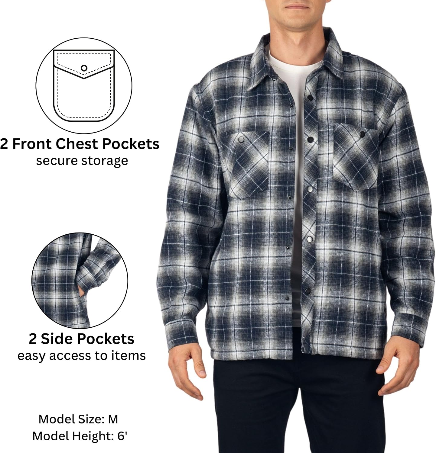 Alpine Swiss Mens Josh Fleece-Lined Flannel Jacket Heavyweight Snap-Front Plaid Shirt Shacket Warm Soft Winter Outerwear