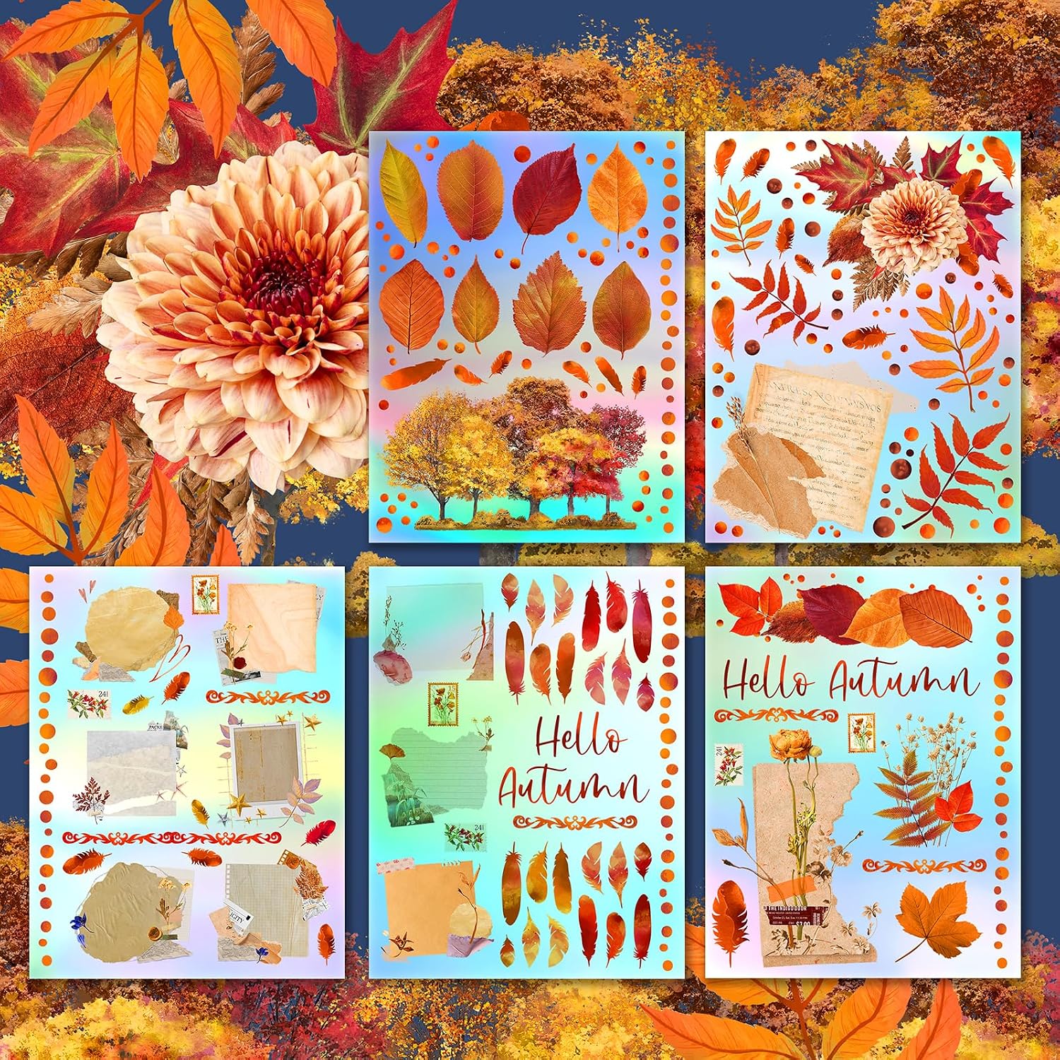 Decoupage Paper Pack (15 Sheets 8"x11") Autumn Memories HANATABA Vintage Art Deco Styled Ephemera Pictures for Decoupage Craft and Scrapbooking