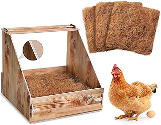 Chicken Nesting Box with 3 Pads for Laying Eggs Plastic Hen Nest Box Wooden Surface Chicken Coop Laying Boxes for Hen Duck Poultry