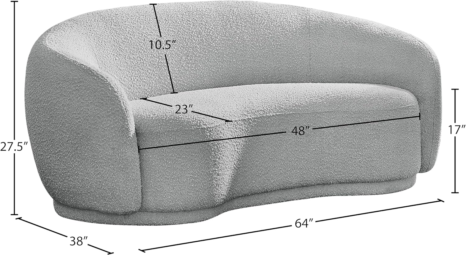 Meridian Furniture 693Grey-L Hyde Collection Modern | Contemporary Boucle Fabric Upholstered Loveseat, Grey, 64" W x 38" D x 27.5" H