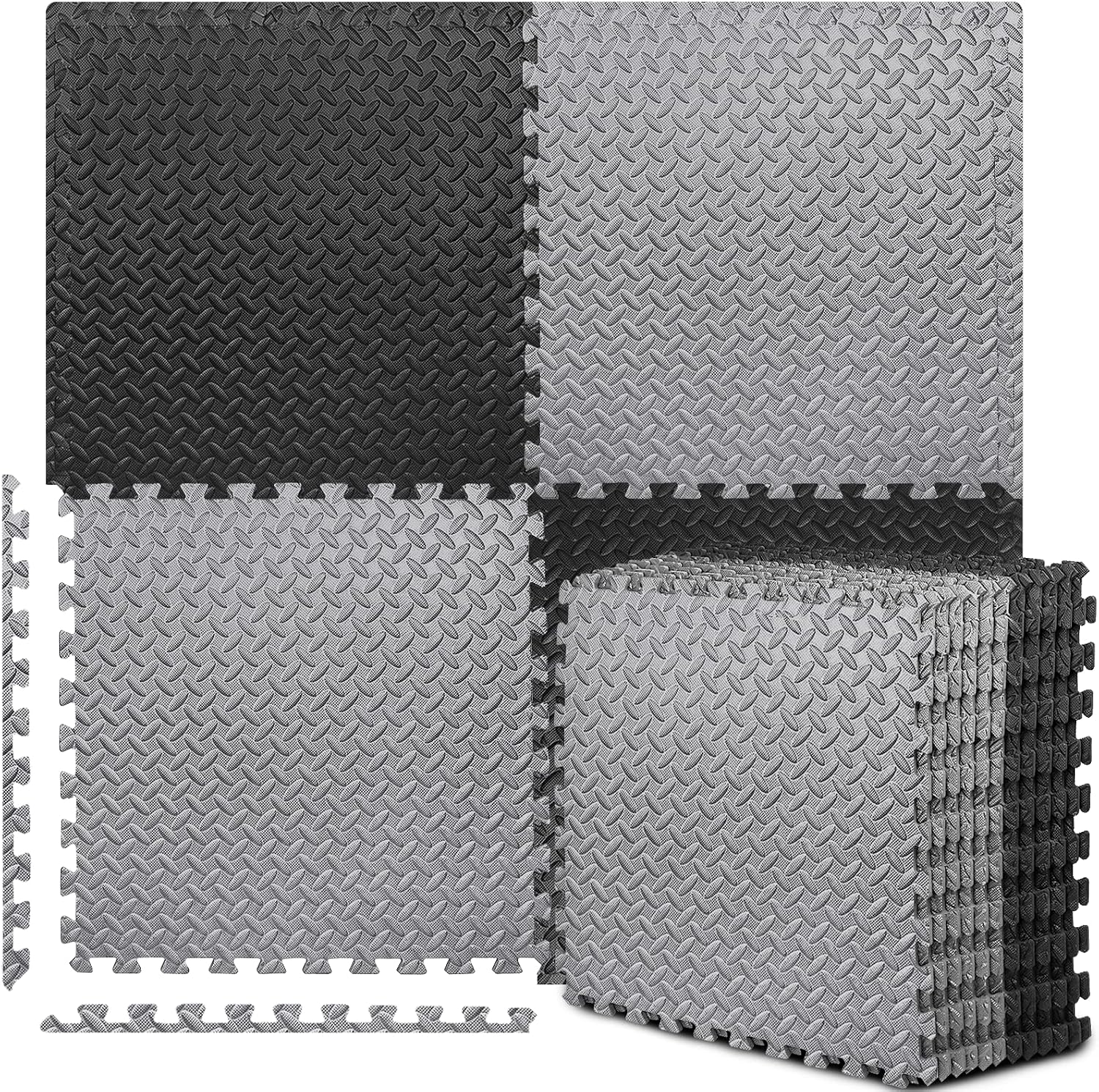 BEAUTYOVO Puzzle Exercise Mat with 12/24 Tiles Interlocking Foam Gym Mats, 24'' x 24'' EVA Foam Floor Tiles, Protective Flooring Mats Interlocking for Gym Equipment