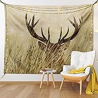 Vista 9 de Ambesonne Tapiz de cornamentas, cervatillo de ciervo de cola blanca en el desierto en el campo, tema de caza rural, colgante de pared