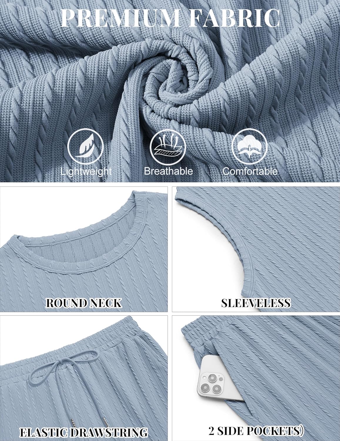 COOFANDY Men's 2 Piece Outfits Beach Knit Jacquard Sleeveless Shirt and Shorts Sets Summer Athletic Vacation Set - Image 5